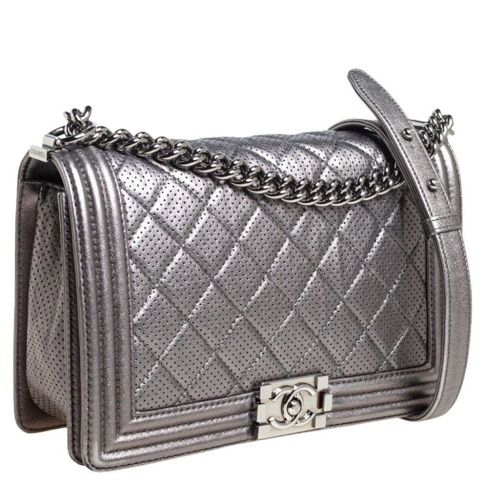 ** SOLD ** Chanel Chrome Quilted Perforated Leather *New Medium* Le Boy Flap Bag